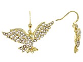 White Crystal Gold Tone Eagle Dangle Earrings