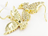 White Crystal Gold Tone Eagle Dangle Earrings