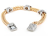 White Crystal Gold Tone Bow and Two Tone Chain set of 2 Bracelets