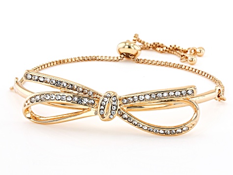 White Crystal Gold Tone Bow and Two Tone Chain set of 2 Bracelets