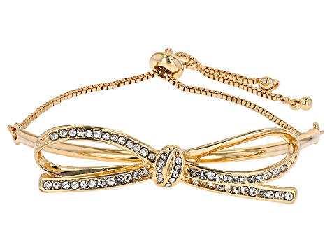 White Crystal Gold Tone Bow and Two Tone Chain set of 2 Bracelets