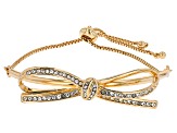 White Crystal Gold Tone Bow and Two Tone Chain set of 2 Bracelets