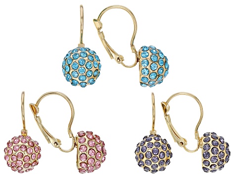 Multi Color Crystal, Gold Tone Earring Set Of 3 - OPC1165