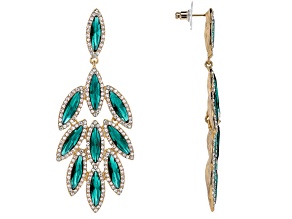 Clear and Teal Crystal Gold Tone Statement Earrings