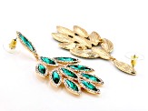 Clear and Teal Crystal Gold Tone Statement Earrings