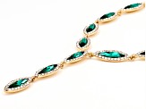 Clear and Teal Crystal Gold Tone Y Necklace