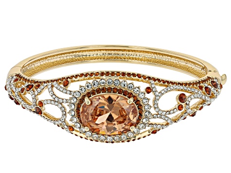 Champagne Cubic Zirconia with Orange and White Crystal Gold Tone Bracelet 11.70ct