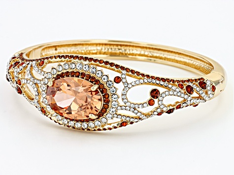 Champagne Cubic Zirconia with Orange and White Crystal Gold Tone Bracelet 11.70ct