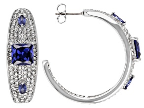 Blue Crystal, Blue Cubic Zirconia, and White Crystal Hoop Earrings