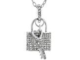 White Crystal Lock and Key  Silver Tone Necklace