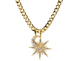 White Crystal Gold Tone Celestial Necklace with Star and Moon Charms