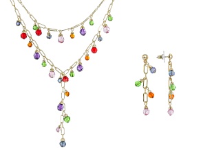 Multi Color Crystal Gold Tone Necklace and Earring Set