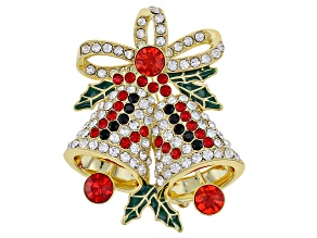Multi Color Gold Tone Christmas Bell Brooch
