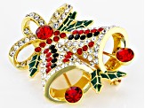 Multi Color Gold Tone Christmas Bell Brooch