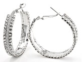 White Crystal, Gold and Silver Tone Set of 2 Hoop Earrings