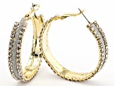 White Crystal, Gold and Silver Tone Set of 2 Hoop Earrings