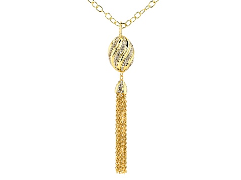Clear Crystal Sphere Gold Tone Tassel Necklace