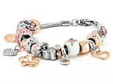 Multi Color Crystal Rose And Silver Tone "Love" Charm Bracelet