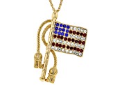 Red, White, and Blue Crystal Gold Tone American Flag Pin/Pendant with Chain