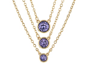 Tanzanite Colored Crystal Gold Set of 3 Necklaces