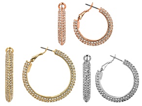 White Crystal Tri-Color Set of 3 Hoop Earrings