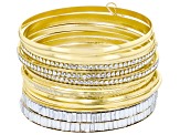White Crystal Gold Tone Set of 12 Bangle Bracelets