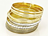 White Crystal Gold Tone Set of 12 Bangle Bracelets