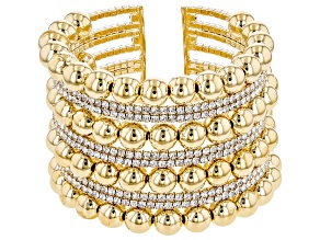White Crystal and Gold Tone Beaded Cuff Bracelet