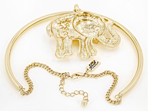 Gold Tone Elephant Choker Necklace