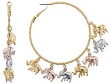 Tri-Tone Hoop Elephant Dangle Earrings