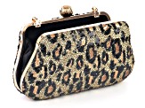 Sequin Black and Gold Leopard Animal Print Gold Tone Clutch