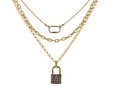 White Crystal Gold Tone Multi Layered Lock Necklace