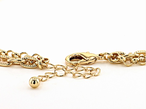 White Crystal Gold Tone Multi Layered Lock Necklace