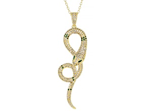 White  and Green Cubic Zirconia Gold Tone Snake Pendant with Chain