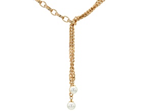 Pearl Simulant Gold Tone Statement Drop Necklace