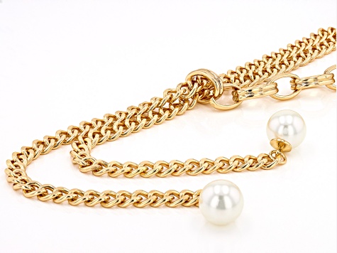 Pearl Simulant Gold Tone Statement Drop Necklace