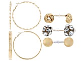 White Crystal Gold Tone Hoop And Stud Earrings Set Of 5