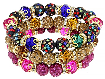 Picture of Multi Color Beaded Crystal Gold tone Stretch Bracelet Set of 3