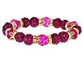 Multi Color Beaded Crystal Gold tone Stretch Bracelet Set of 3