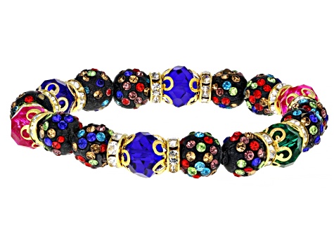 Multi Color Beaded Crystal Gold tone Stretch Bracelet Set of 3