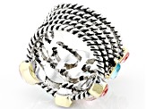 Mixed Shape Multi Color Crystal Silver Tone Multi Row Ring