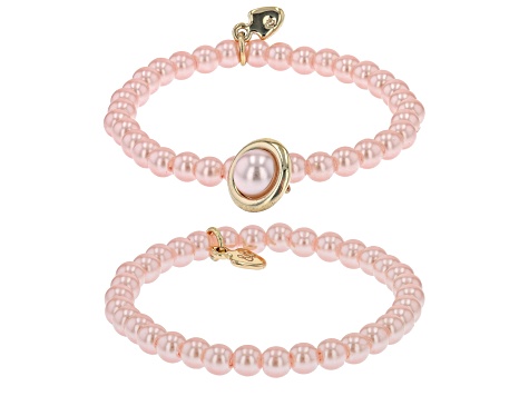 Pink Beaded Halo Planet Set of 2 Stretch Bracelets