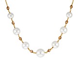 White Pearl Simulant and Champagne Crystal Gold Tone Necklace