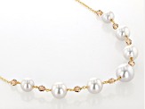 White Pearl Simulant and Champagne Crystal Gold Tone Necklace