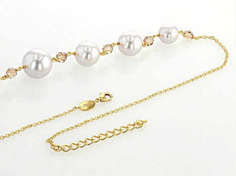White Pearl Simulant and Champagne Crystal Gold Tone Necklace