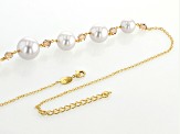 White Pearl Simulant and Champagne Crystal Gold Tone Necklace