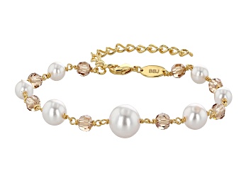 Picture of White Pearl Simulant and Champagne Crystal Gold Tone Bracelet