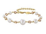 White Pearl Simulant and Champagne Crystal Gold Tone Bracelet