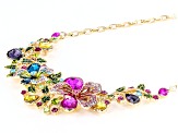 Multi Color Crystal Gold Tone Floral Bib Necklace