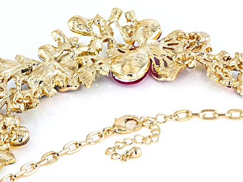 Multi Color Crystal Gold Tone Floral Bib Necklace